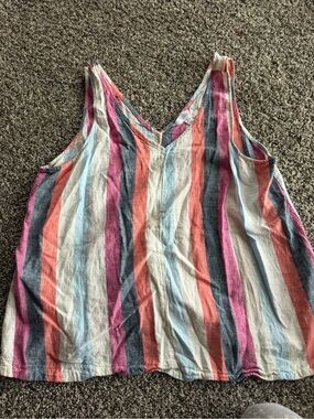 Time and Tru Sleeveless V-Neck Striped Tank Top - White, Pink, Coral, Blue, Gray